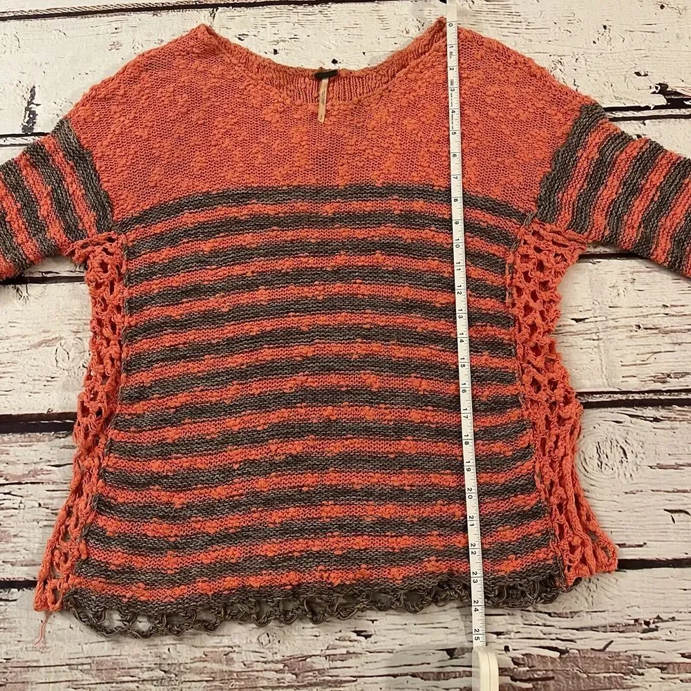 Free People Sweater Striped Scoop‎ Neck Orange Open Knit Size Small French Creek